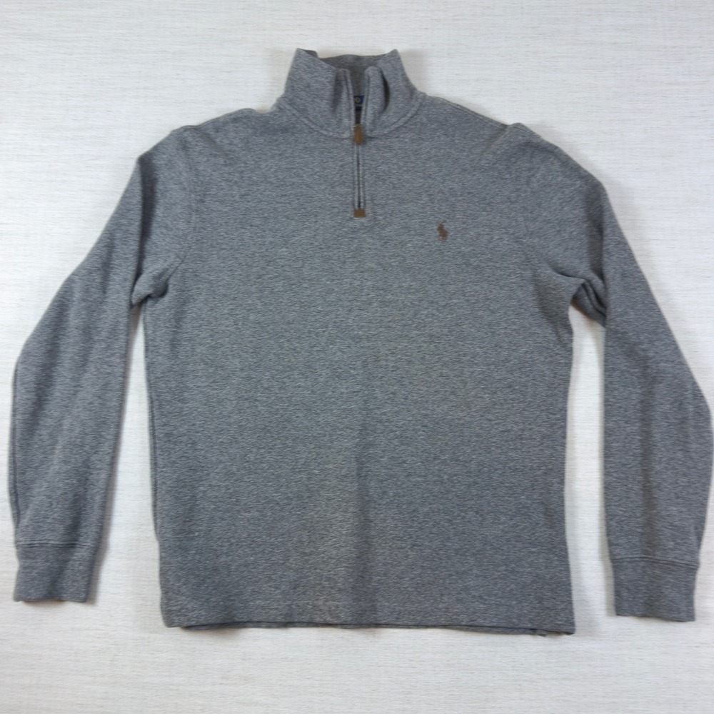Polo Ralph Lauren Mens Small Gray 100% Cotton Quarter Zip Pullover Sweater Pony